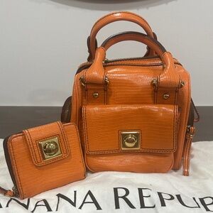 Banana Republic Orange Leather Handbag and Wallet Set